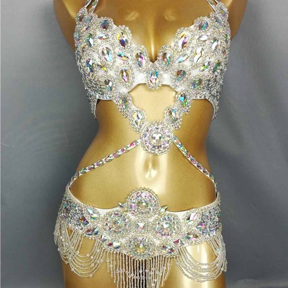 Brand New l Hand Beaded Bra Top & Bottoms Costume/Dance Outfit, 34b, GORGEOUS